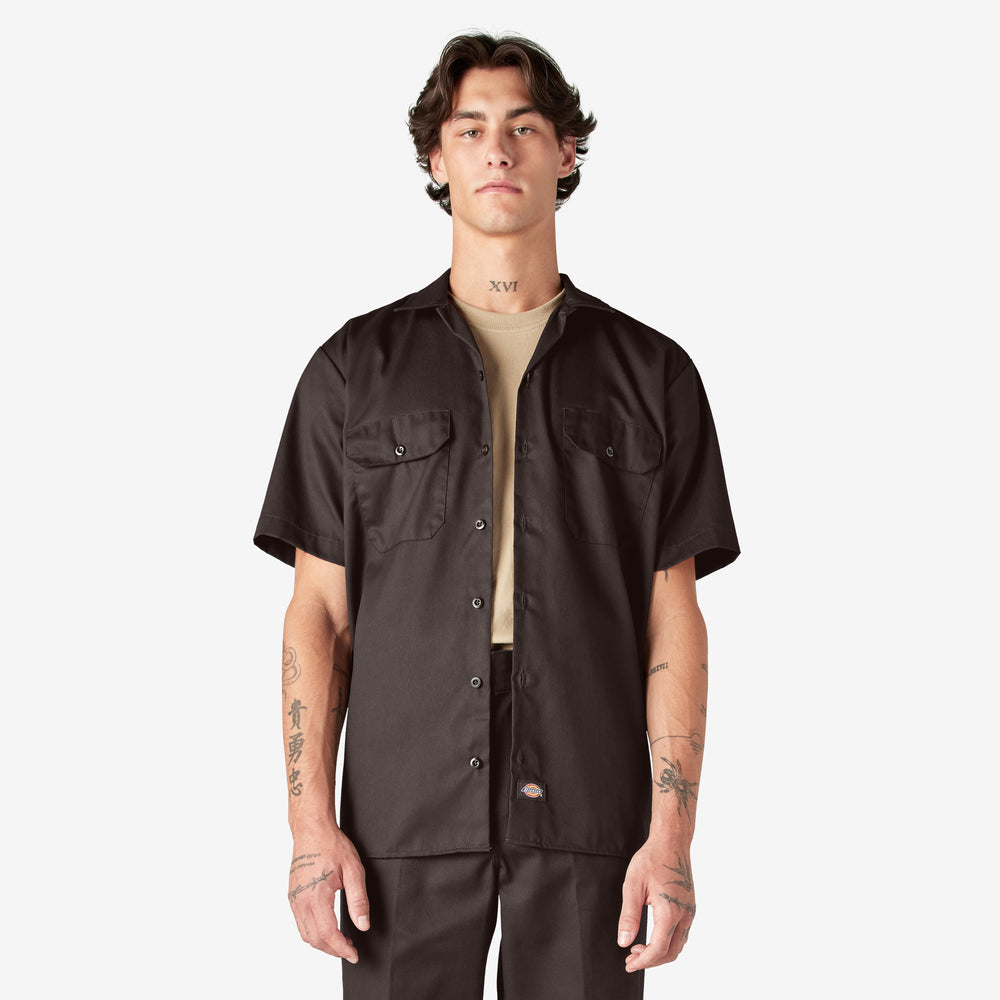 Dickies Men's 1574 Short Sleeve Work Shirt Dark Brown