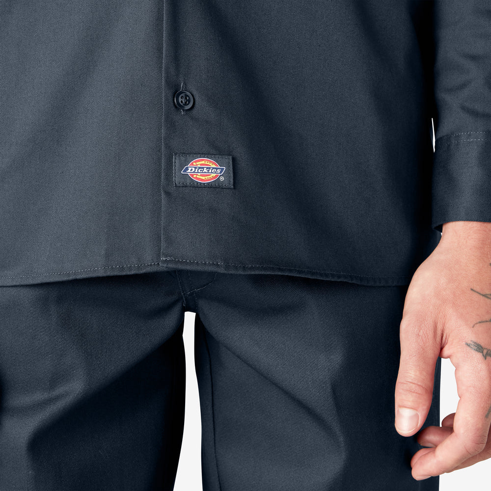 Navy blue shirt with Dickies logo on a white background