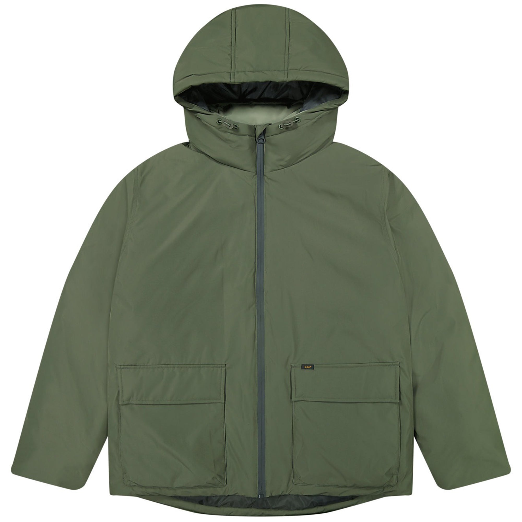 LEE Men’s Hooded Short Puffer Jacket Olive Gray – Regular Fit, Recycled Polyester, Water‑Repellent Winter Outerwear