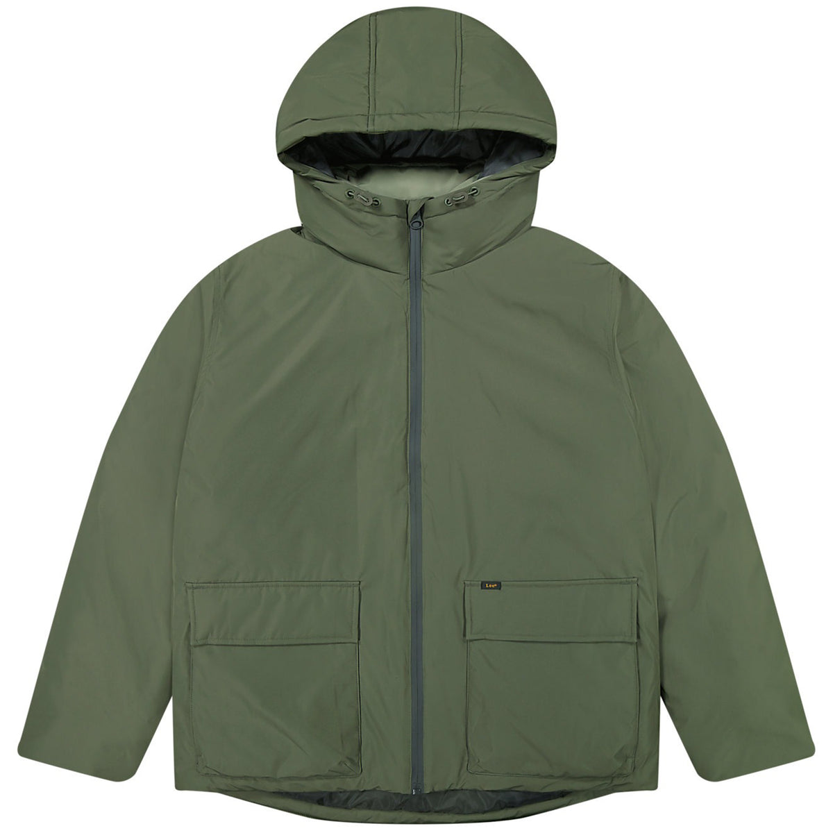 LEE Men’s Hooded Short Puffer Jacket Olive Gray – Regular Fit, Recycled Polyester, Water‑Repellent Winter Outerwear