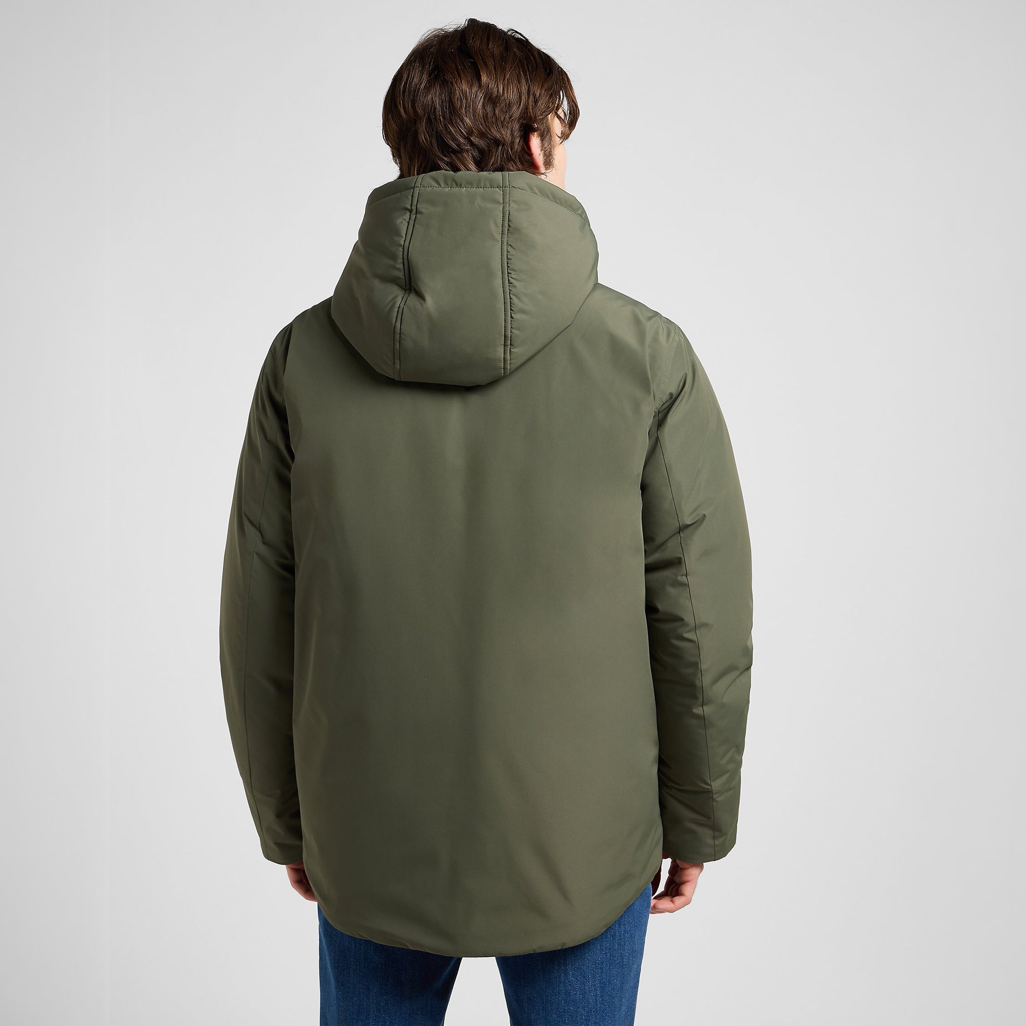 LEE Men’s Hooded Short Puffer Jacket Olive Gray – Regular Fit, Recycled Polyester, Water‑Repellent Winter Outerwear