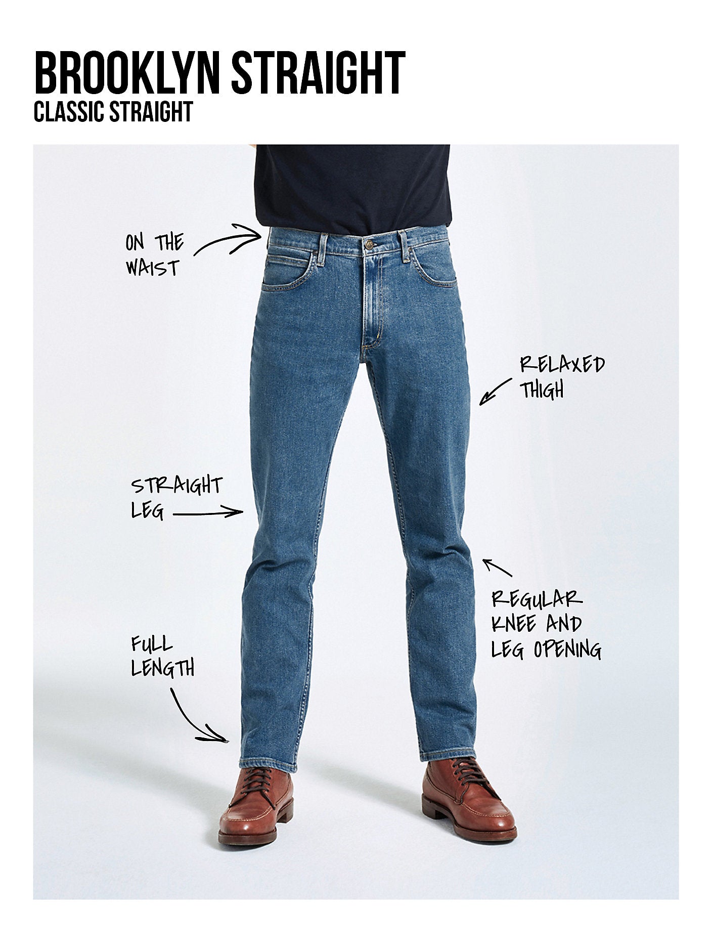 Lee Brooklyn Low Stretch Classic Straight Leg Jean for Men - Comfortable Denim