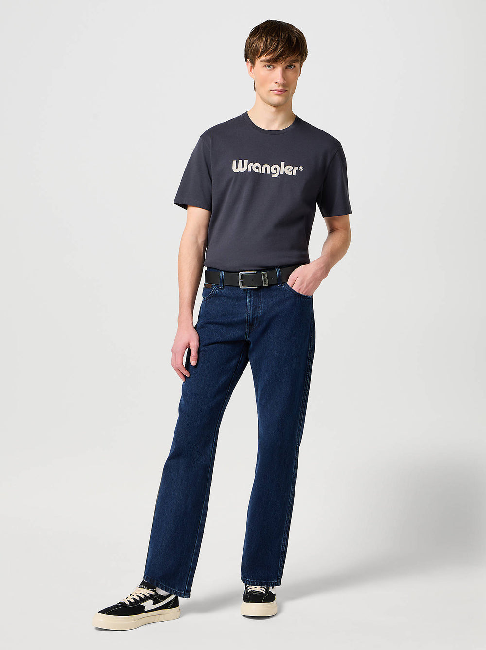 Wrangler Basic Metal Loop Leather Belt for men Black