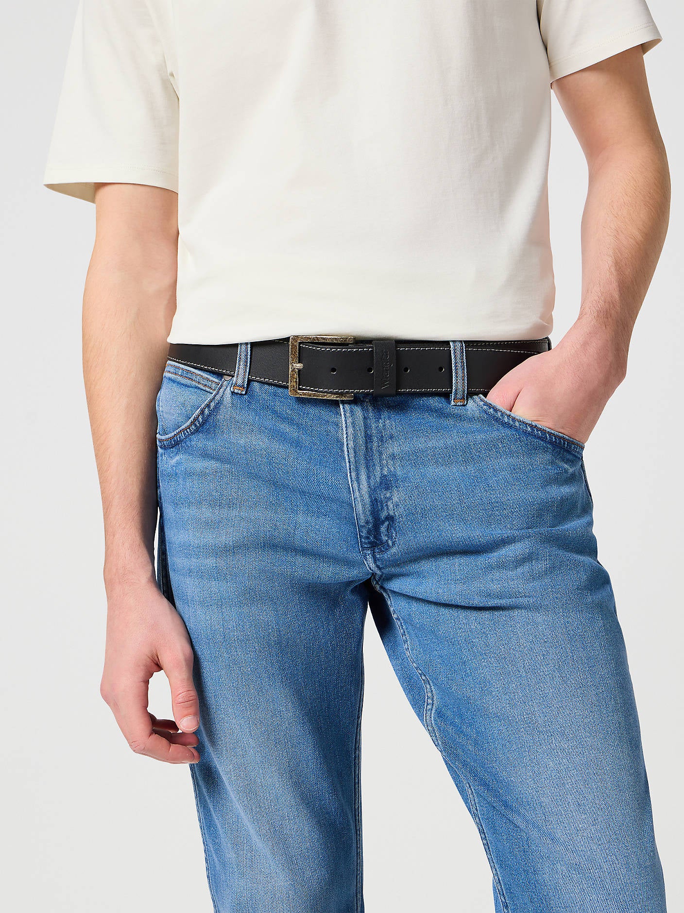 Wrangler Stitched Leather Belt for men Black