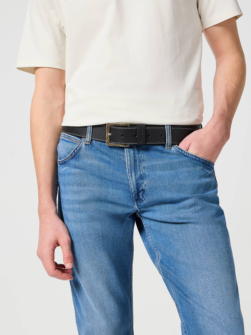 Wrangler Stitched Leather Belt for men Black