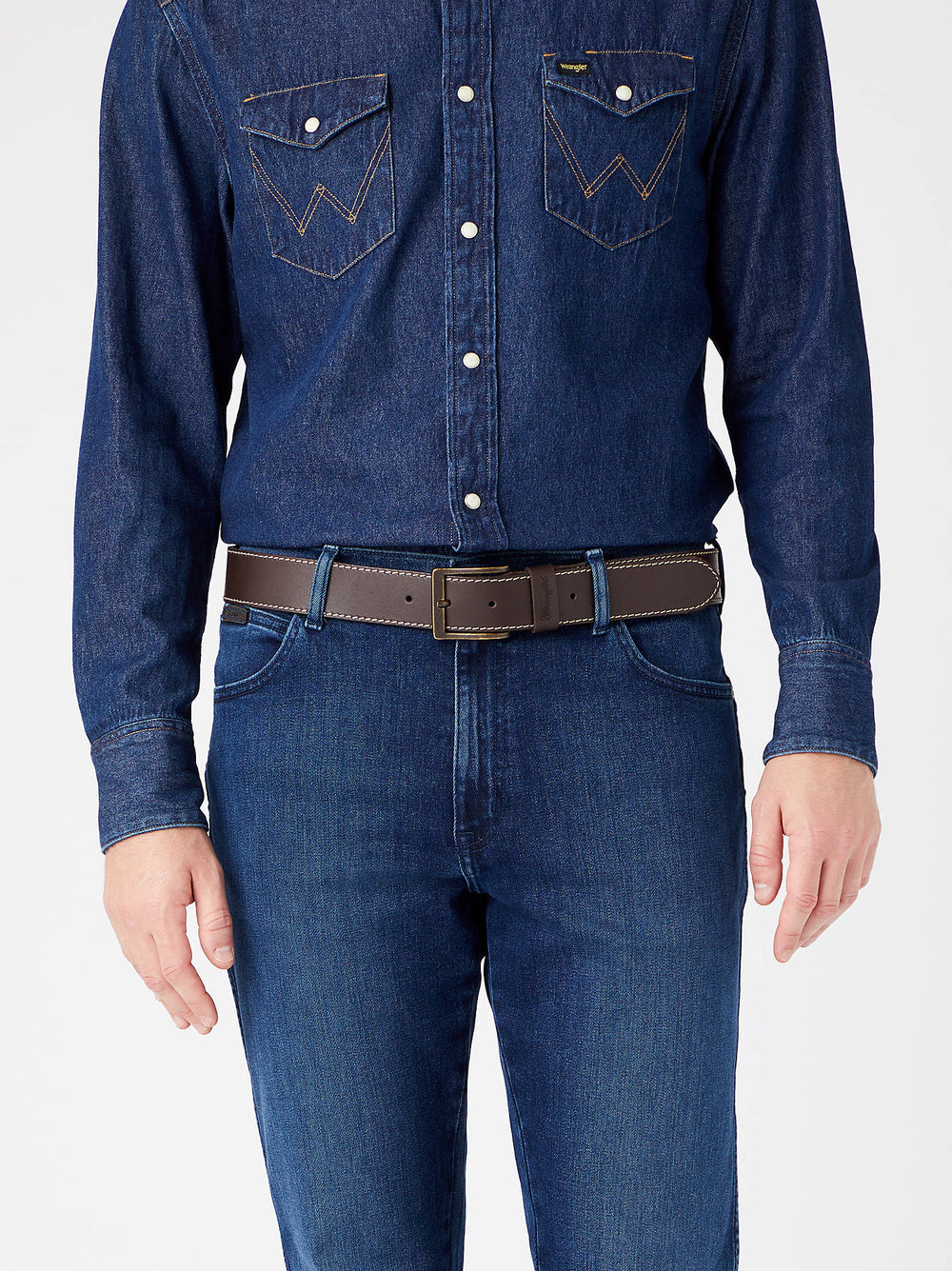 Wrangler Stitched Leather Belt for men Brown