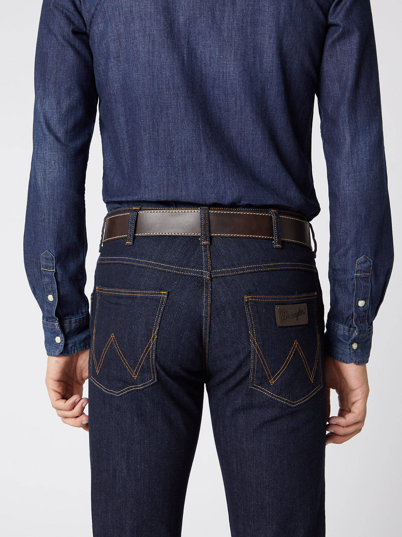 Wrangler Stitched Leather Belt for men Brown