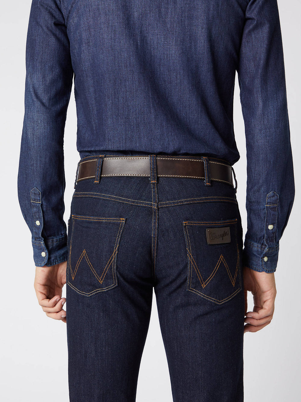 Wrangler Stitched Leather Belt for men Brown