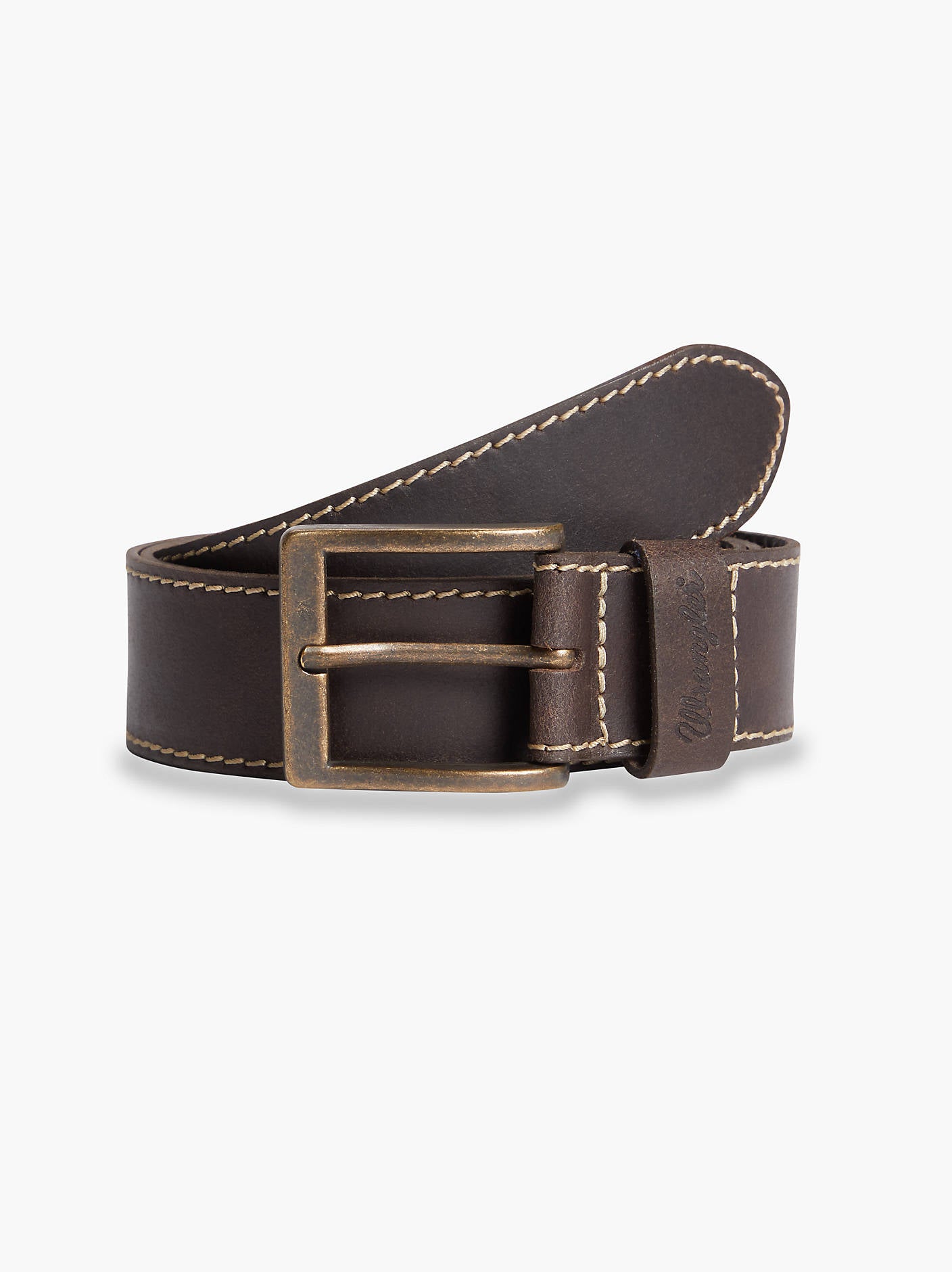 Wrangler Stitched Leather Belt for men Brown